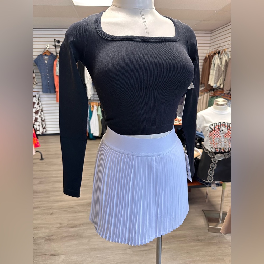 White Pleated Athletic Stretch Built in Shorts Tennis Pilates Skirt
